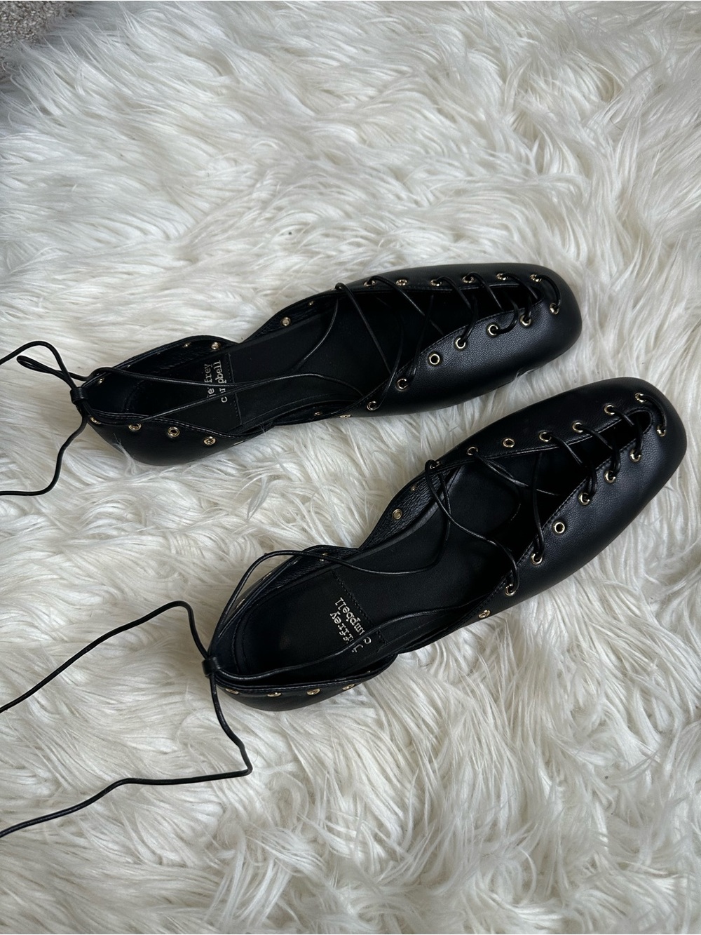 Jeffrey Campbell Black Lace-Up Ankle Wrap Square Toe Ballet Flats - Picture 6 of 11